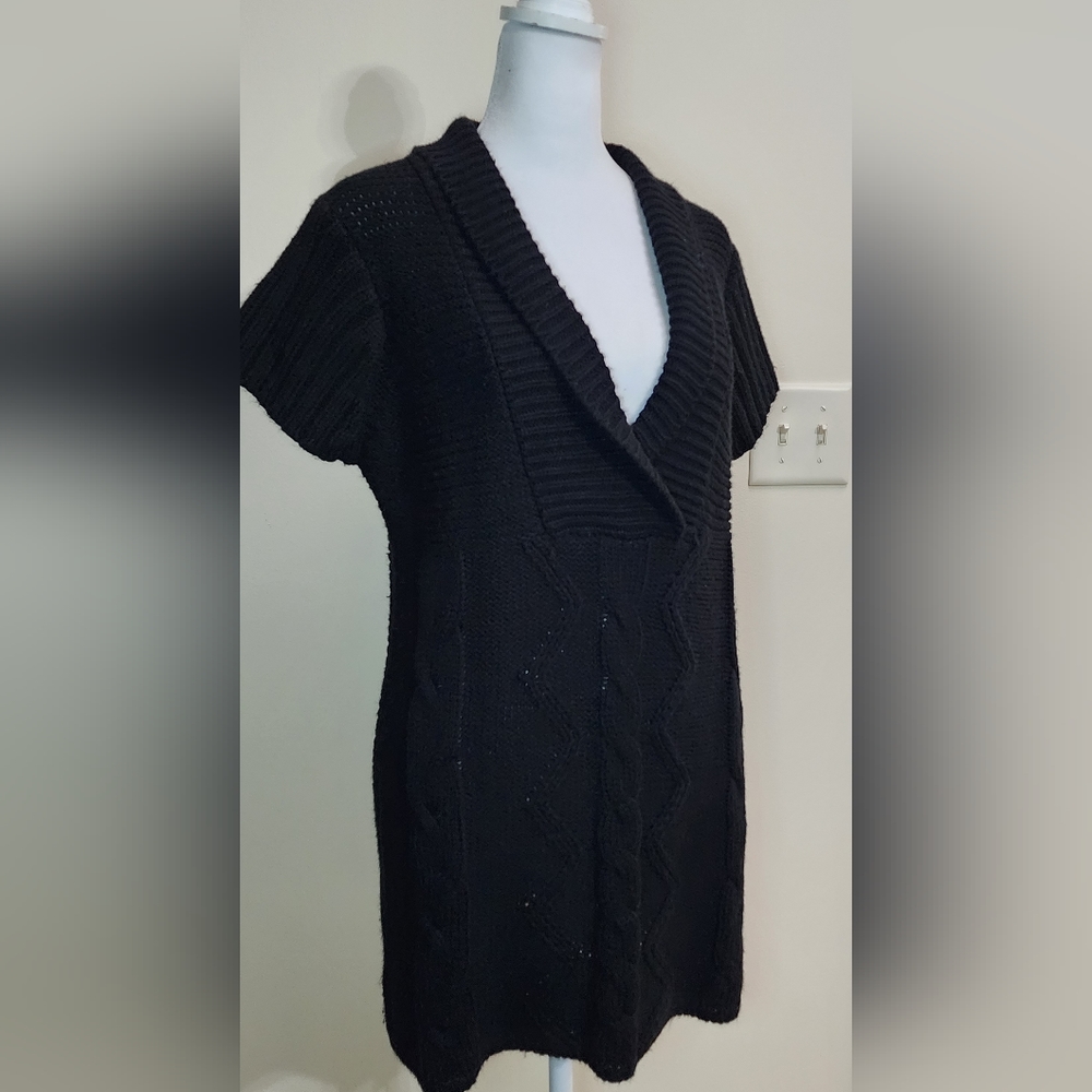 Vintage Black Cable Knit Sweater Dress Tunic Junior's Size L